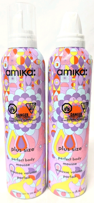 2 New AMIKA: Plus Size Perfect Body Mousse, 252ml ea (1 Cap Missing from Transit)