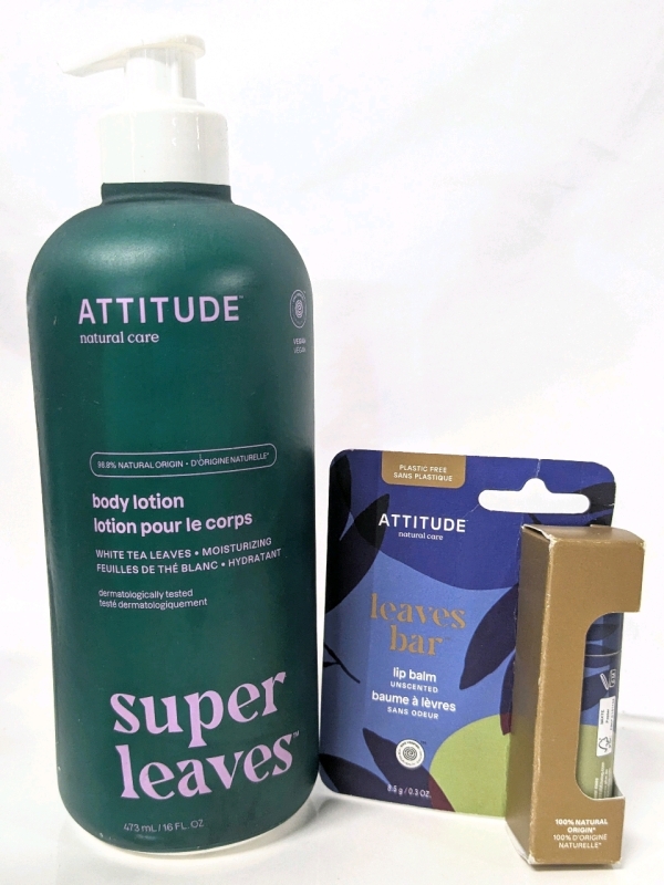New ATTITUDE Super Leaves Body Lotion (473ml) & Leaves Bar Unscented Lip Balm (8.5g)