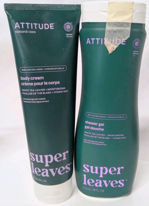 New ATTITUDE Super Leaves Body Cream (249ml) & Shower Gel : White Tea Leaves (473ml)