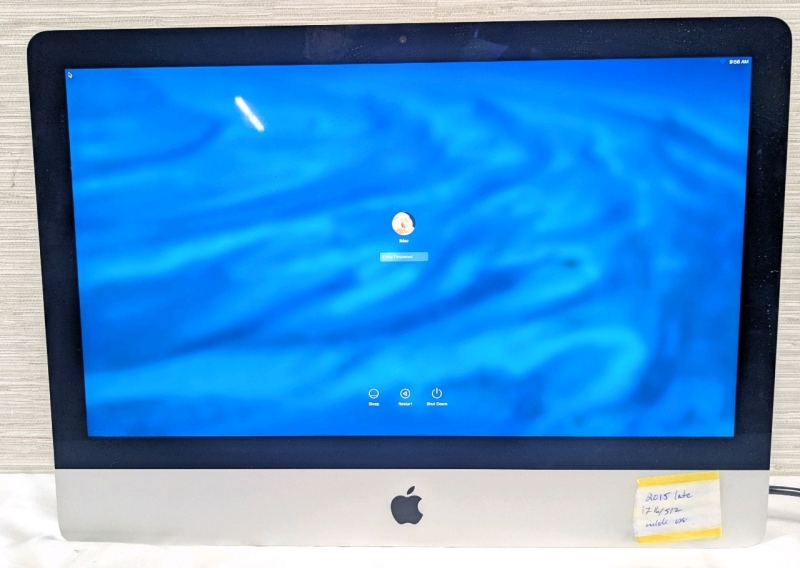 [As-Is] Late 2015 APPLE iMac, i7/512GB*, Model A1418, Approx 21.5" Screen, No Base, Tested for Power, Password Protected, See Photos for Serial Number