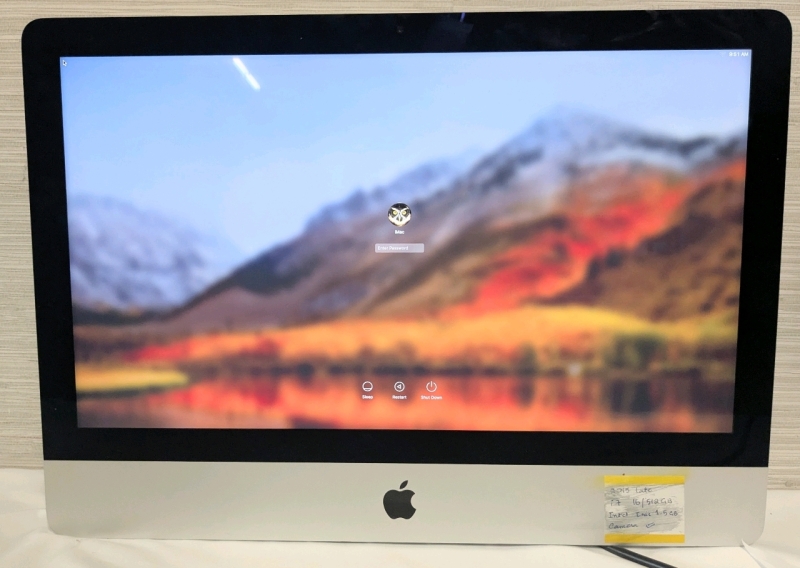 [As-Is] Late 2015 APPLE iMac, i7/512GB*, Model A1418, Approx 21.5" Screen, No Base, Tested for Power, Password Protected, See Photos for Serial Number