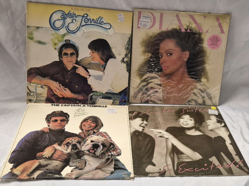 4 Vintage LP's, Records - Diana Ross, Pointer Sisters and Captain & Tennille
