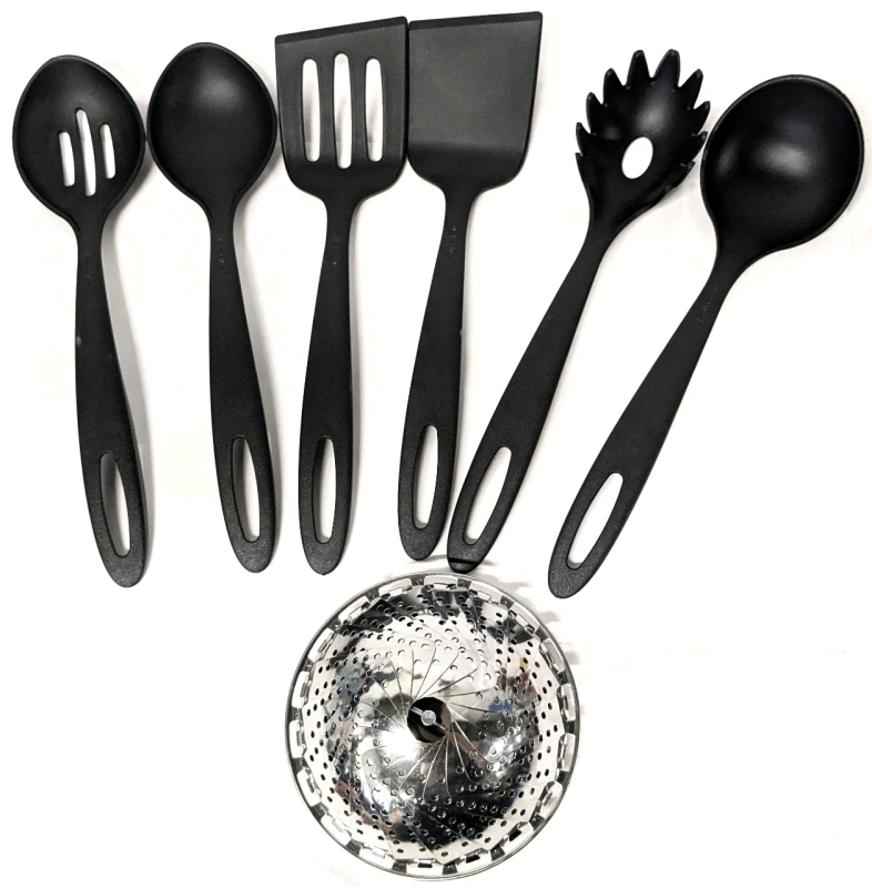 New TRAMONTINA 6pc Cooking Utensil Set + Stainless Steel Steamer, Utensils 12" Long