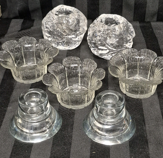 7 Glass Candle Holders - K&M Hagberg Reversible Candle Holders +