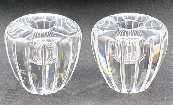 Pair of Orrefors Crystal Candle Holders - Signed - 2.25" Tall