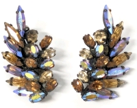 Spectacular Signed SHERMAN Clip-On Earrings Navette Chattons Swarovski Crystals, Japaned Backs, 1.3" Long Each
