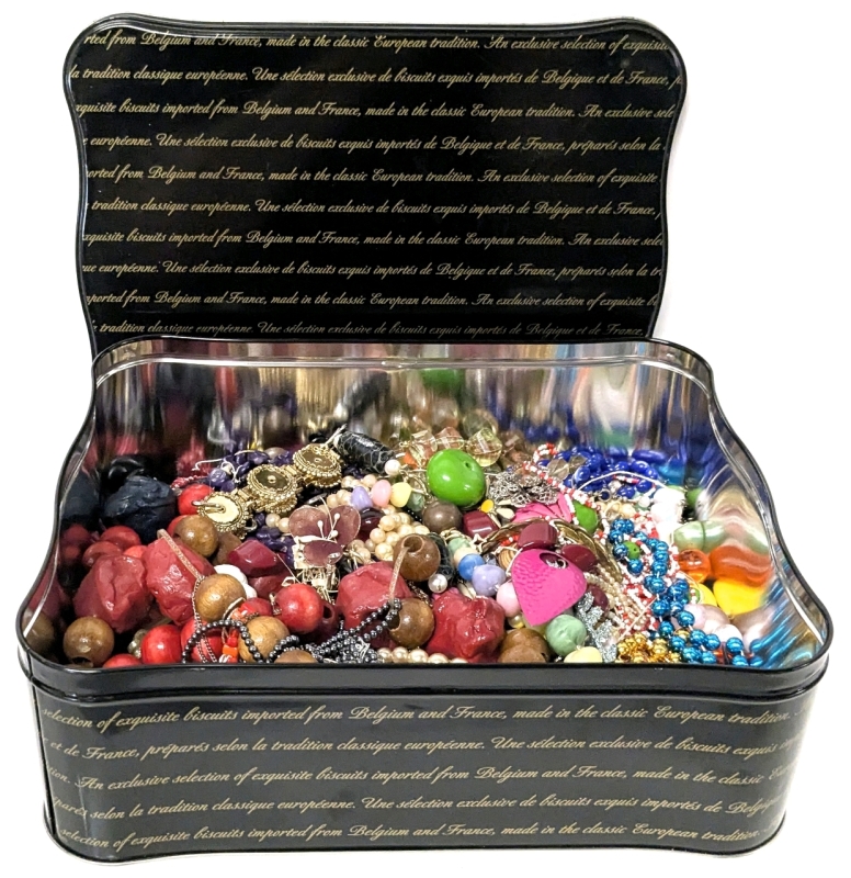 Assorted Jewelry & Beads for Crafting in Large 11" &times; 8.75" &times; 3.75" Tall