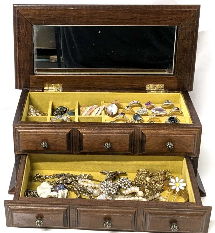 Vintage Jewelry Box with Contents, Box Measures 10.5" &times; 5" &times; 4.75" Tall