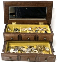 Vintage Jewelry Box with Contents, Box Measures 10.5" &times; 5" &times; 4.75" Tall
