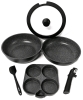 New CAROTE Nonstick Detachable Cookware in Black : Universal Detachable Handle, 8" Silicone Spatula, Egg Pan (Makes 4&times; 3.5"D Fried Eggs), 10.5"D Glass Lid (Fits Both Pans), Pan 10.75"D &times; 3.25" Deep & Pan 10.75"D &times; 2.5" Deep