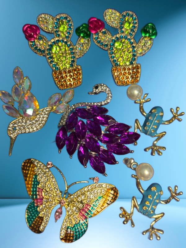 Summer Statement Earrings Unique 3 Beautiful Rhinestone and Cab Brooches see description for sizes