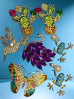 Summer Statement Earrings Unique 3 Beautiful Rhinestone and Cab Brooches see description for sizes