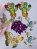 Summer Statement Earrings Unique 3 Beautiful Rhinestone and Cab Brooches see description for sizes - 2