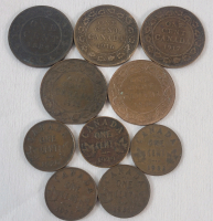 1882 - 1935 Canadian Large & Small One Cent Pennies . Large : 1882 , 1916 , 1917 , 1918 , 1920 . Small : 1920 , 1929 , 1932 , 1933 & 1935 .