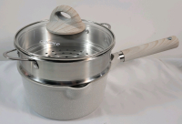 New - Carote 1.7qt. Non-Stick Saucepan w/Steam Tray and Lid (granite color)