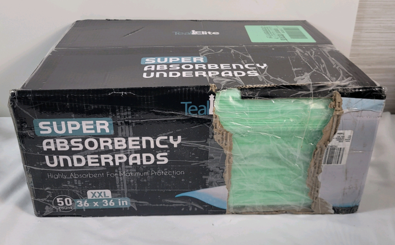 As New - TealElite Super Absorbency Underpad Bed Pads , 50 Count . Each Pad Measures 36"&times;36" (XXL)