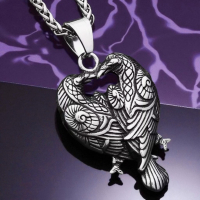 Scandinavian Retro Double Raven Pendant Necklace Viking Odin Amulet Titanium Pendant approximately 1.5 inch Sturdy Chain 23 inch