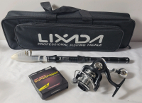 As New - Lixada Telescopic Fishing Rod , Reel & Line Combo Kit . Minor Wear to Travel Bag