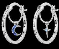 New Lovely 925 Sterling Silver Unique Inner Asymmetric Star And Moon Hoop Earrings Stamped Approximately .91 inch