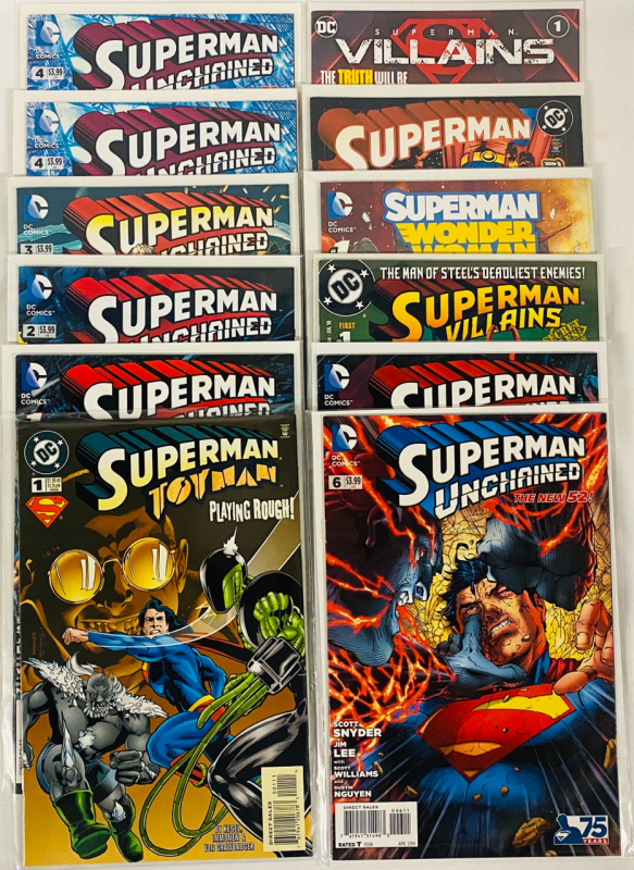 12 DC Superman Comics, Mixed Lot; Includes Superman Unchained (New 52) and More (Includes Duplicate)