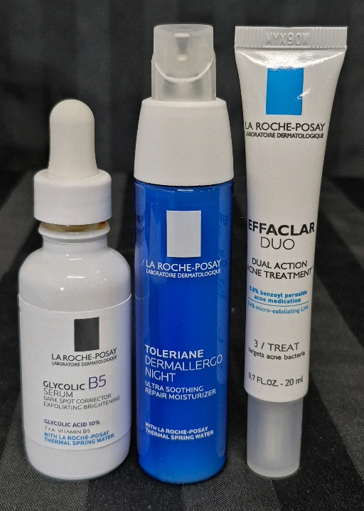 [See Desc] 3 La Roche-Posay Facial Care Lot Glycolic B5 Serum Dark Spot Corrector 30mL, Night Moisturizer 40mL & Acne Treatment 20mL Exp 08/2025 - 06/2026