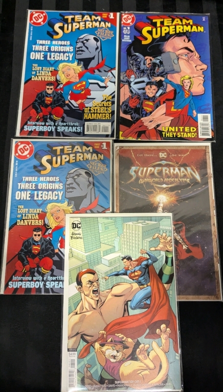 5 DC Superman Comics. Superman World Apocalypse, Team Superman & Superman/Top Cat.