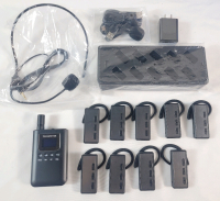 Whisper Tour Bluetooth Wireless Audio Guide Headset w/Transmitter & Nine (9) Audio Bluetooth Earpieces plus Charging Station . Untested