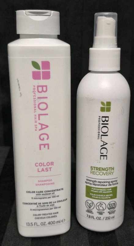 [See Desc] 2 Biolage Hair Products Color Last Shampoo 400mL & Strength Recovery Spray for Damaged Hair 232mL