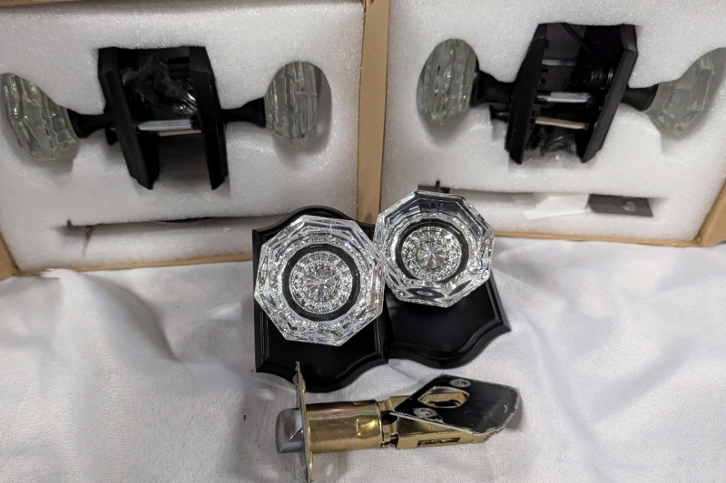 3 New Faux Crystal Doorknobs. Handle Measures 2" Across.