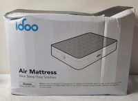 As New - iDoo Queen Air Mattress w/Built-in Pump , 650lb Weight Max. . Some Bends to box