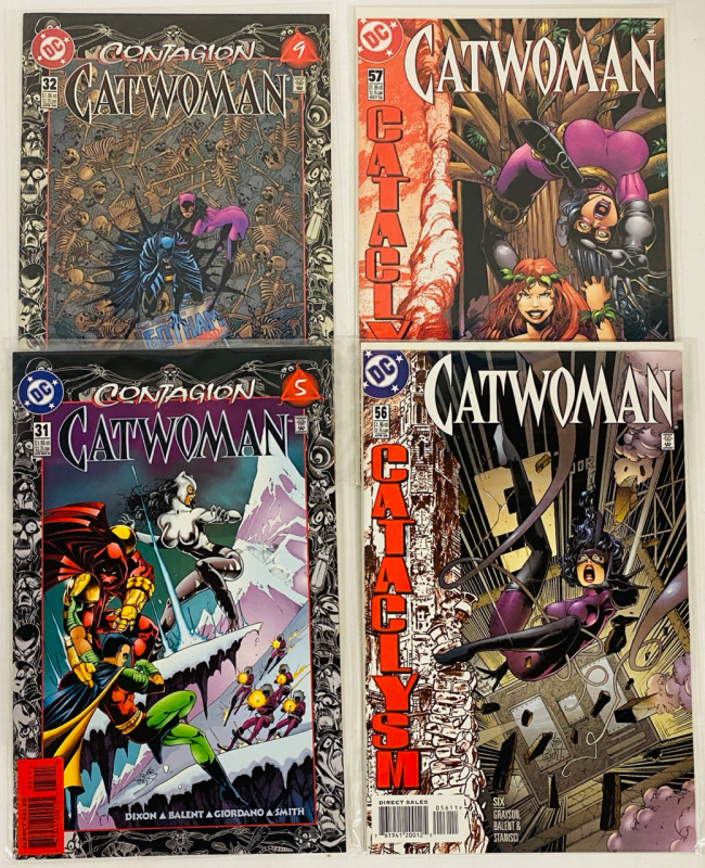 4 DC Catwoman Comics; Contagion Issues #31-32 (1996), and Cataclysm Issues #56-57 (1998)