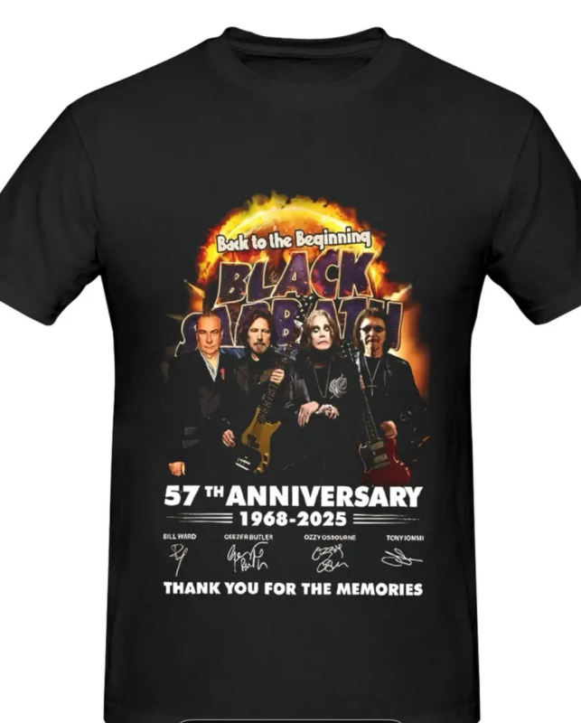 New Size 2XL Black Sabbath 57th Anniversary (1968-2025) Official Band T-Shirt - Back to The Beginning Vintage Graphic Tee - Ozzy Osbourne, Tony Iommi, Geezer Butler, Bill Ward Signature Shirt Retro Design 100% Cotton