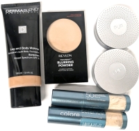 [See Desc] Makeup & Foundation: Dermablend Leg & Body Makeup (Med Bronze 45N), REVLON Photoready Blurring Powder, 2&times; P&Uuml;R 4-in-1 Pressed Mineral Makeup SPF15 (Linen MN3, Porcelain LP4) & 2&times; COLORE SCIENCE Sunforgettable 50SPF Brush On Shield (Fair & Medium