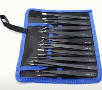 10pcs Anti-Static Stainless Steel Tweezers Suitable for Ultra Precision Industrial Grade Tools Jewelry Making Kits Micro Art Making Model Making In Case Stock photos added