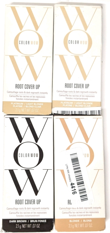[See Desc] 4&times; COLOR WOW Root Coverups: Camouflage Roots & Dark Regrowth Instantly: 2&times; Platinum/Light Blonde, 1&sect; Darl Brown, 1&times; Blonde