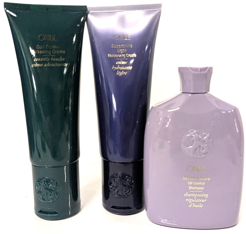 [See Desc] 3 ORIBE Hair Care: Curl Control Silkening Cream, Supershine Light Moisturising Cream & Serene Scalp Oil Control Shampoo