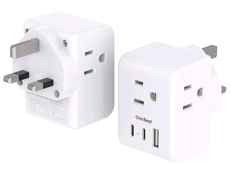 New - 2-Pack North America to Great Britain Travel Plug Adapter - One Beat Type G Power Adapter with 3 Outlets 3 USB Ports(2 USB C)