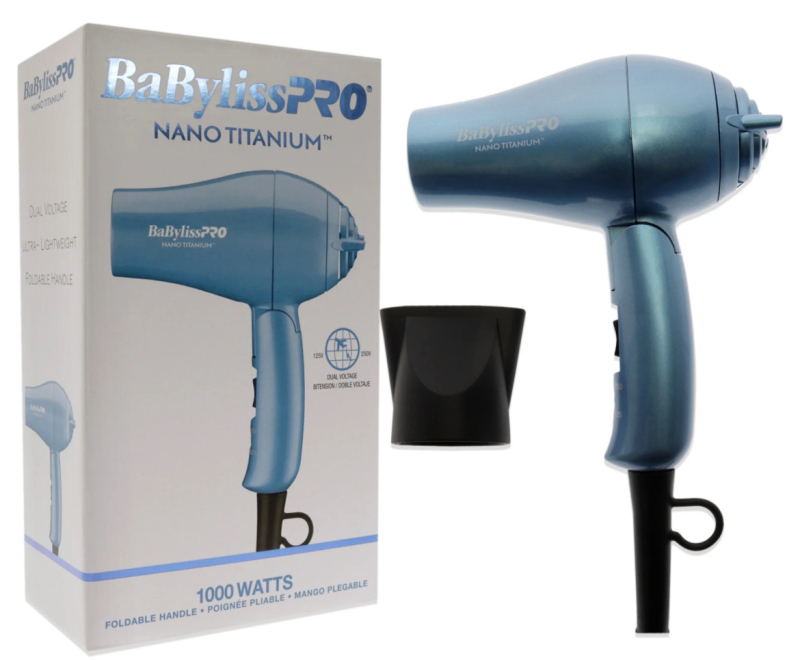 BaByliss Pro Nano Titanium Travel Hair Dryer - As New | Foldable Handle, Dual Voltage