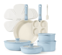 As New - Carote Detachable Nonstick Cookware Sets, 16pcs. Granite Non-Stick Pots & Pans with Removable Handle, Blue . Includes Only One (1) Handle . No Original Box