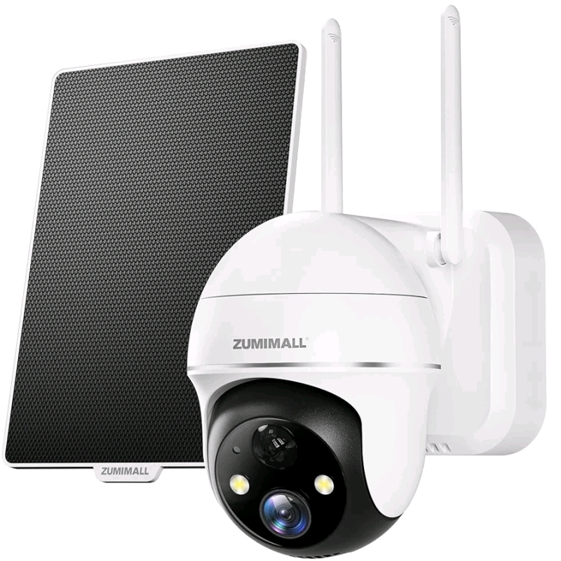 As New - ZUMIMALL Solar Security Cameras Wireless Outdoor, 360&deg; View Outdoor Camera Wireless Solar Powered,2.4G WiFi，2K/3MP Color Night Vision,2-Way Talk, PIR Motion Alert .
