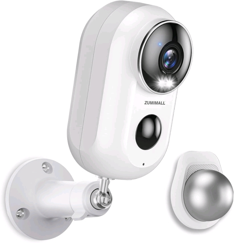 As New - ZUMIMALL 2.4G WiFi - Battery Powered Security Camera , Model # F5 . White