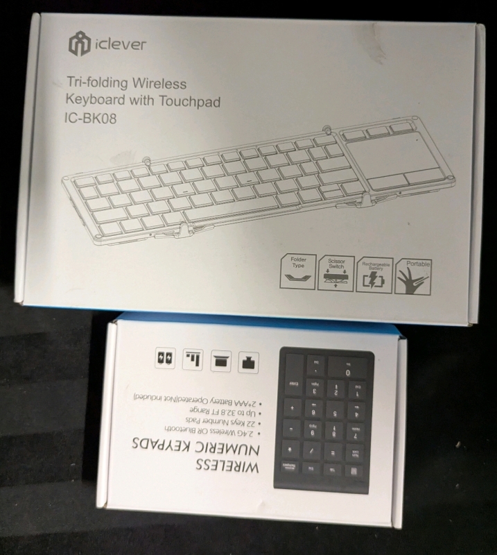 2 As New Wireless Keyboard/Keypads. iclever Trifolding Wireless Keyboard & Wireless Numeric Keypad.