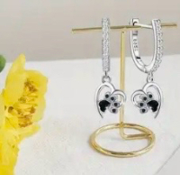 New Stamped S925 Charming Heart Open Work Paw Drop Earrings with Rhinestone Oval Hoops Approximate 1 inch Drop Sealed in bag