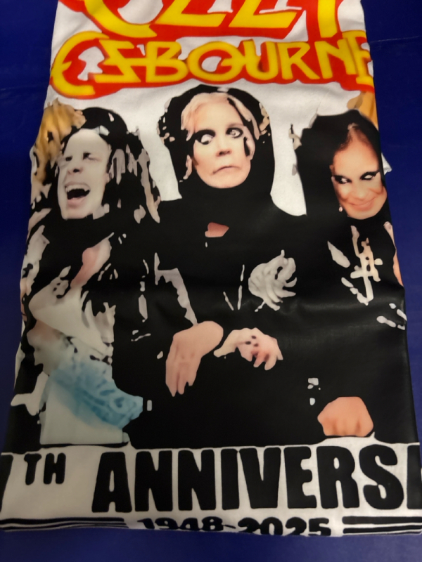 Ozzy Osbourne 77th Anniversary 1948-2025 Commemorative T-Shirt White with "Thank You for the Memories" Soft Cotton Short Sleeve Shirt Machine Washable Size 3XL Stock photo shown in black for better view