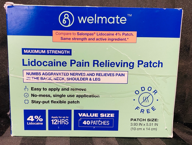 40 New Sealed Welmate Lidocaine Pain Relieving Patches, Extra Strength, Expires 04/2026
