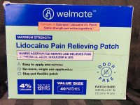 40 New Sealed Welmate Lidocaine Pain Relieving Patches, Extra Strength, Expires 04/2026