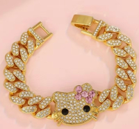 Hello Kitty Iced Out Cuban Link Bracelet Rhinestones Sanrio Approximately 6.5 Inch Snap Over Clasp