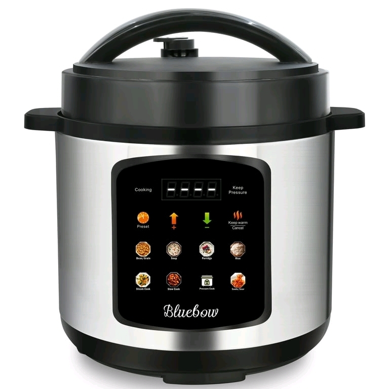 As New Bluebow 6.5 Quart Electric Pressure Cooker, 8-in-1 Multi Cooker Rice Cooker Slow Cooker Saut&eacute; Steamer, Stainless Steel. Retails for $70 US