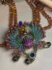 Egyptian Revival Queen&rsquo;s Scarab Rhinestone Statement Necklace Scarab Pendant approximately 3.5 inch 3 strand Bead Chain 16&rsquo;&rsquo; with extender Signed - 3