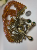Egyptian Revival Queen&rsquo;s Scarab Rhinestone Statement Necklace Scarab Pendant approximately 3.5 inch 3 strand Bead Chain 16&rsquo;&rsquo; with extender Signed - 5